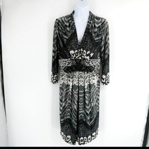 Dress Barn | Women’s Animal Print Midi Dress, Black, White, 10